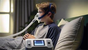 Photo of a teenager using a CPAP machine for sleep apnea treatment