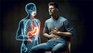Illustration of a person experiencing gastroesophageal reflux disease (GERD)