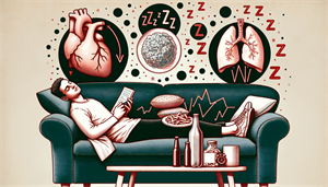 Illustration of lifestyle factors contributing to sleep apnea and heart palpitations