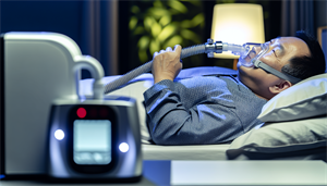 Photo of a person using CPAP therapy for sleep apnea