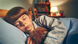 Child sleeping peacefully with a teddy bear