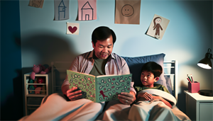Parent reading a bedtime story to a child with autism