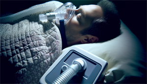 Illustration of a person using a CPAP machine during sleep