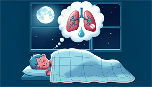 Illustration of a person sleeping with a thought bubble showing obstructed breathing and a bladder