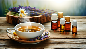 Photo of herbal tea and essential oils