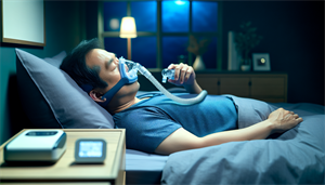Photo of a person using a micro CPAP device while sleeping