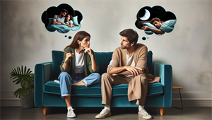 Illustration of a couple having a discussion about sleeping arrangements