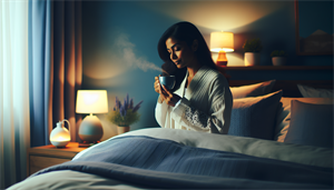 Illustration of a person practicing a relaxing bedtime routine for improved sleep hygiene