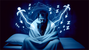 Illustration of a person experiencing chronic pain and sleep disturbances