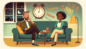 An illustration showing a couple discussing the impact of snoring on their relationship.