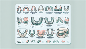 An illustration of different types of snoring mouthpieces available.