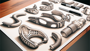 An illustration of various snoring mouthpieces used in treating sleep apnea.