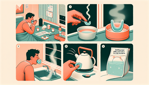 Step-by-step illustration of the initial fitting process for a snoring mouthpiece.