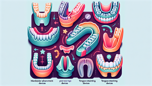 An illustration showing various types of snoring mouthpieces, highlighting their design and function.