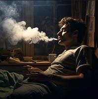 man-smoking-at-night-in-room