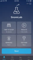 A screenshot of the SnoreLab snoring app interface on an iPhone, displaying snoring data and analysis.