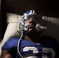 Image of NFL player wearing a CPAP mask while sleeping