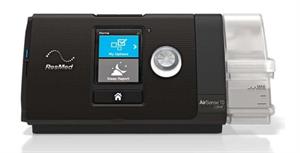 A picture of a ResMed AirSense 10 AutoSet Card-to-Cloud CPAP machine with built-in humidifier