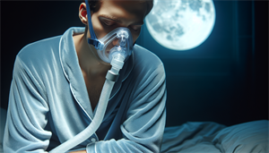 Illustration of a person using positive airway pressure therapy for sleep apnea