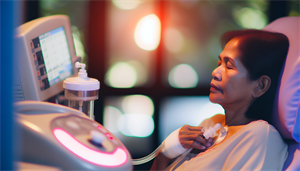 Photo of a person using a CPAP machine for sleep apnea treatment