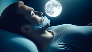 An illustration of a person using an oral appliance, an alternative treatment for sleep apnea