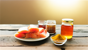 Various foods like fish, honey, and turmeric with anti-inflammatory properties