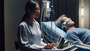 Illustration of a person undergoing sleep apnea diagnosis