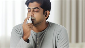 Photo of a person using a nasal saline spray