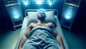 Illustration of a person undergoing a sleep study with electrodes attached