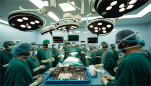 An operating room with surgical equipment and monitors