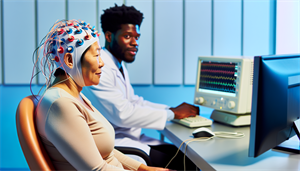 Photo of a person undergoing EEG testing for seizure activity