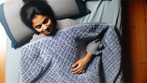 A person using a weighted blanket for back sleeping