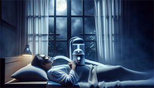 Illustration of a person using CPAP machine for sleep apnea treatment