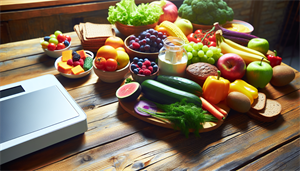 Photo of healthy food and a scale representing lifestyle changes for sleep apnea management