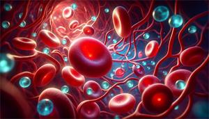 Illustration of red blood cells transporting oxygen in the body