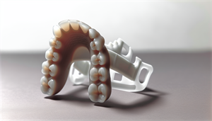 Photo of a custom-fit oral appliance for snoring and TMJ disorder